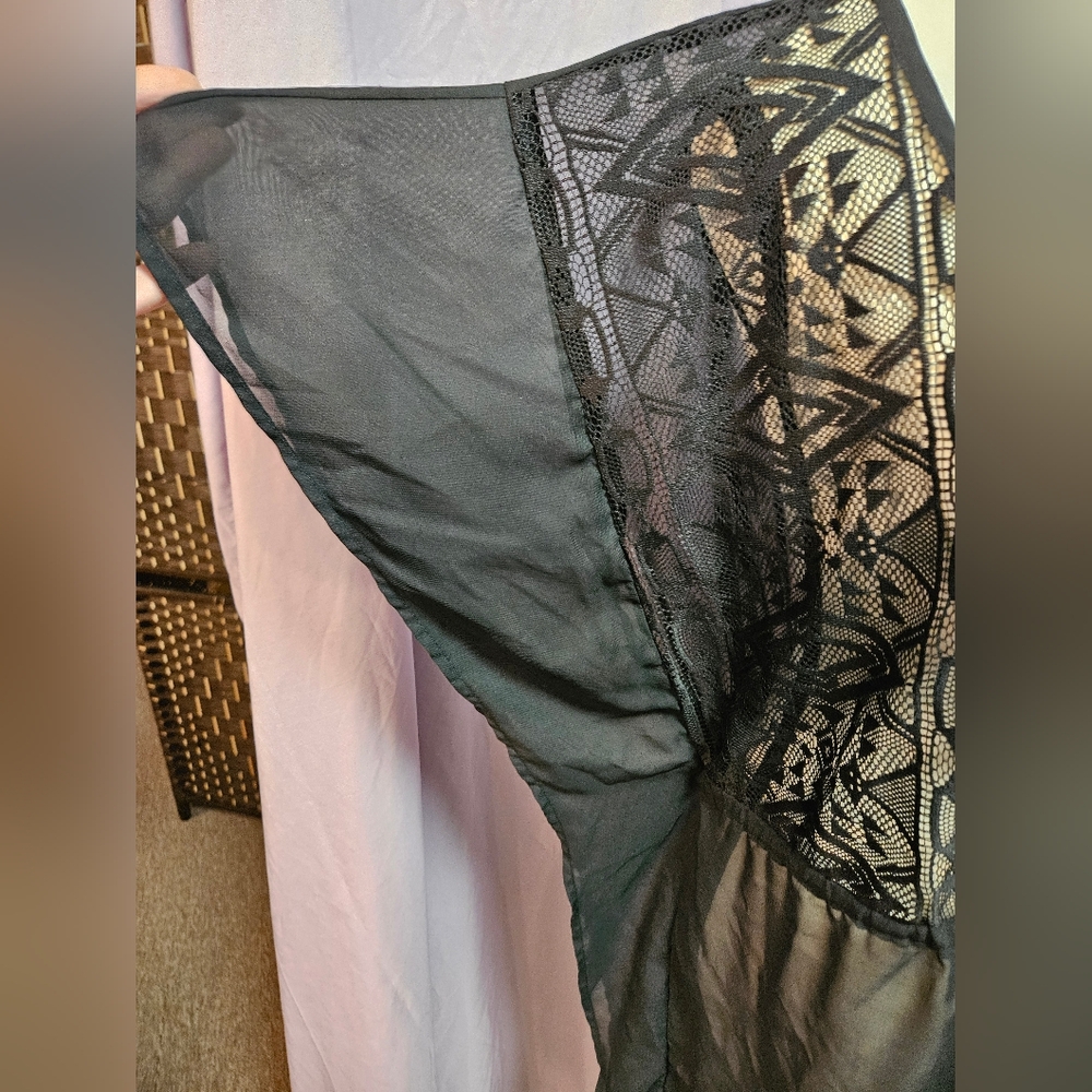 Black Sheer Beach Coverup with Geometric Lace - Picture 5 of 7